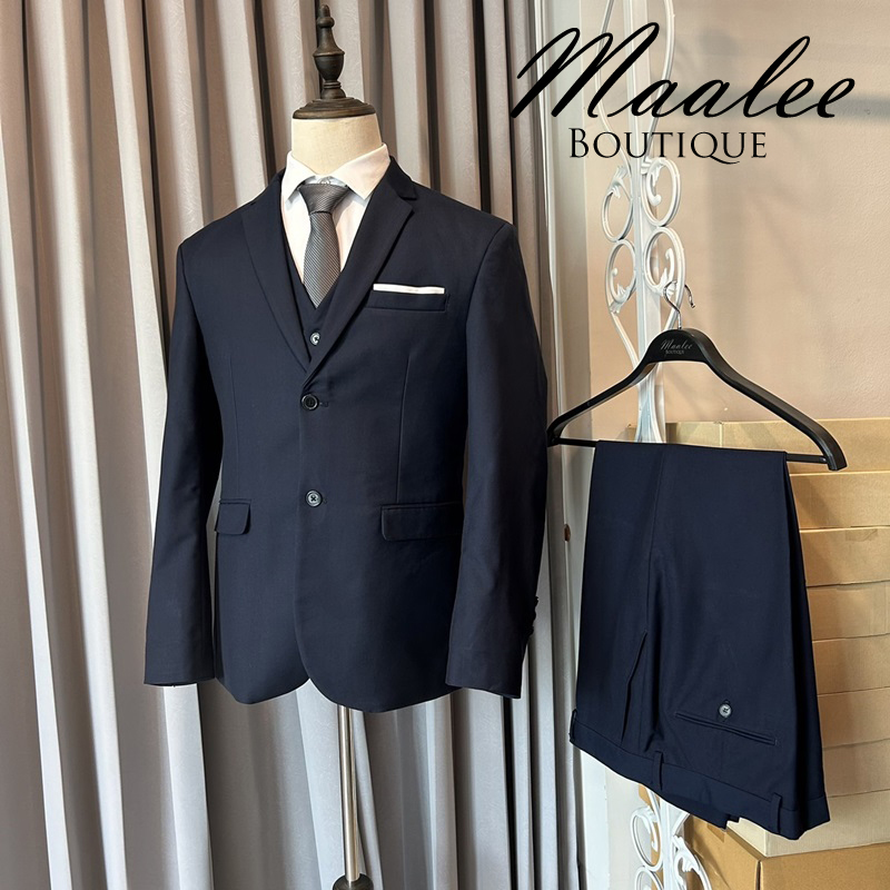 พร้อมเช่า ชุดสูทชาย สีกรมท่า 2 กระดุม พร้อมเสื้อกั๊ก พลัสไซส์