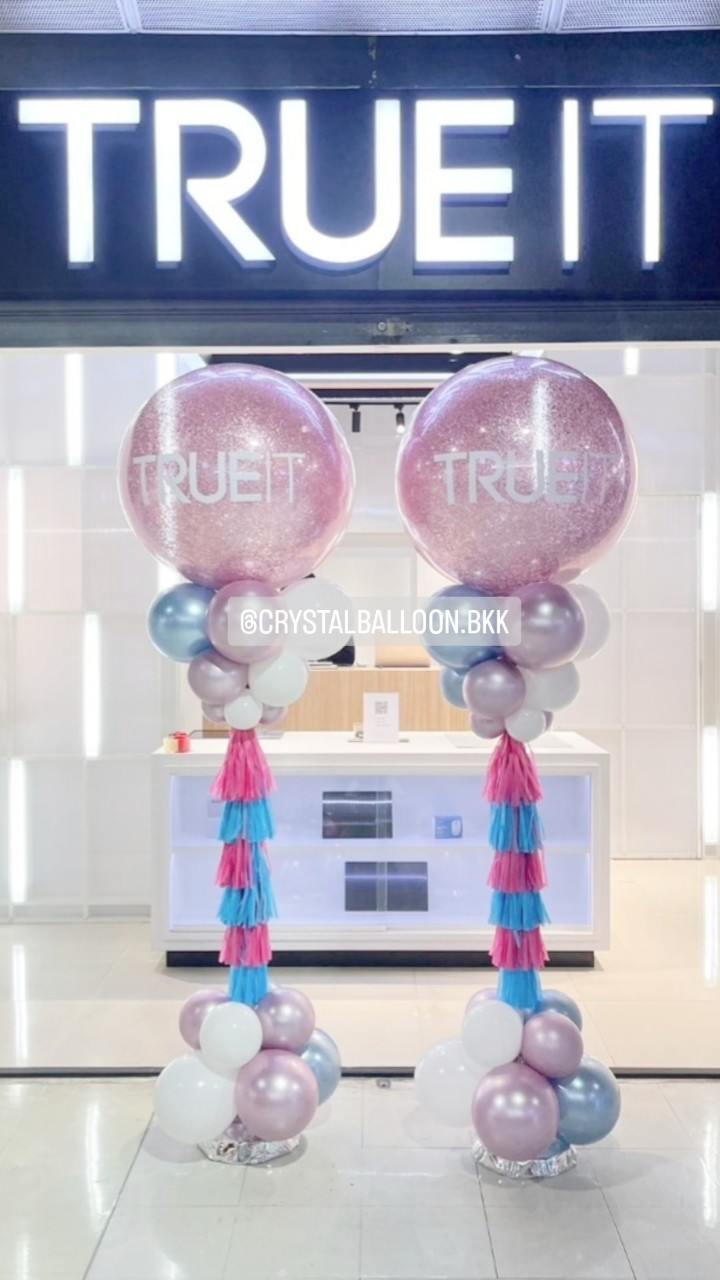 เสาลูกโป่ง เปิดร้าน Bubble ขนาด 36" กลิตเตอร์สีชมพู 2 เสา พร้อมตกแต่ง สามารถเปลี่ยนสีลูกโป่ง/เปลี่ยนข้อความได้