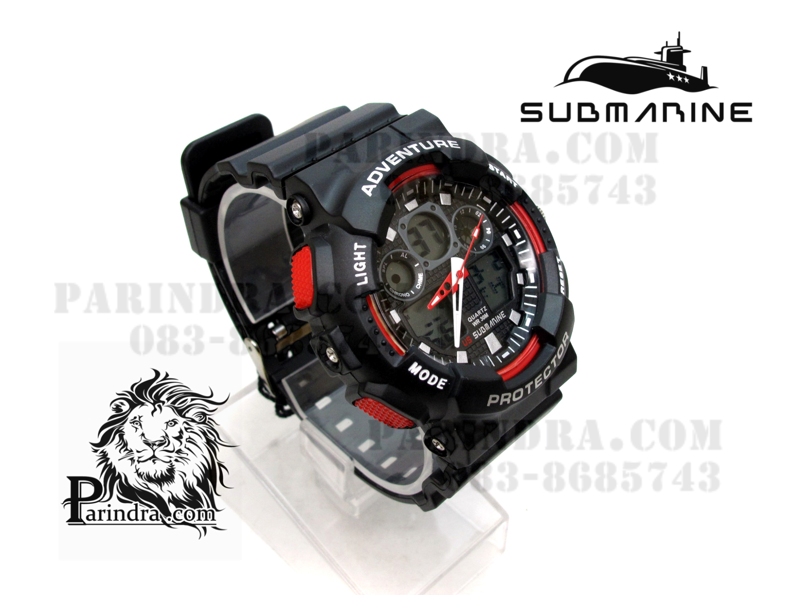 นาฬิกา US submarine Adventure Protector รุ่น TP3129M สีดำตัดแดงผิวด้าน พื้นหลังเทา