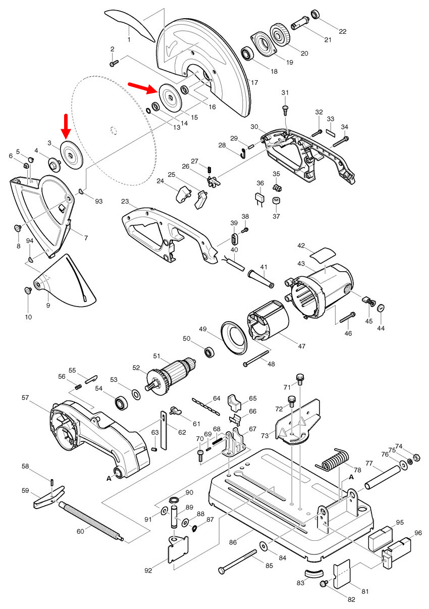 #EL06 ประกับใบ, ล็อคใบ เครื่องตัดเหล็ก Maktec รุ่น MT240, MT241, MT243 Makita 2414B, 2414NB