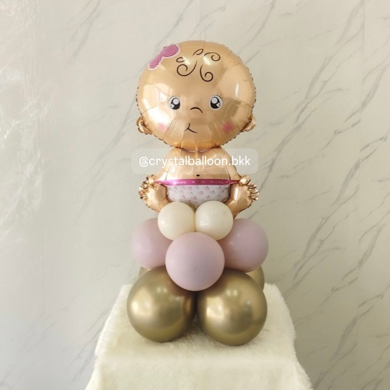 ลูกโป่ง Welcome Baby ฟอยล์เด็กผญ. ตั้งฐาน 1 ชิ้น สีคาเมเลียโครเมียม/Sand/Dusk Pink พร้อมตกแต่ง สามารถเปลี่ยนสีลูกโป่ง/เปลี่ยนฟอยล์ตกแต่งได้