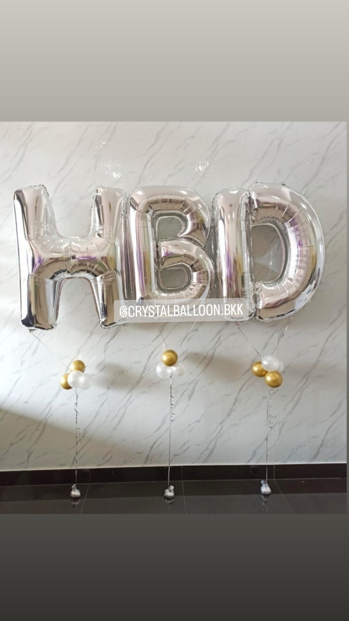 ลูกโป่งฟอยล์ตัวอักษร ขนาด 40" วันเกิด ฟอยล์ตัวอักษร สีเงิน 3 ตัวอักษร พร้อมตกแต่ง สามารถเปลี่ยนสีลูกโป่ง/เปลี่ยนสี-ฟอยล์ตัวอักษรได้