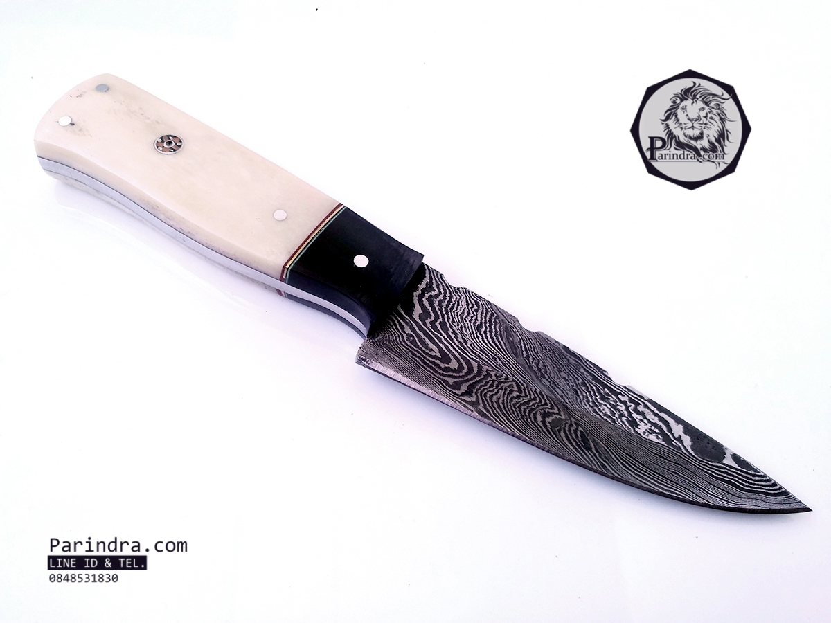 มีดดามัสกัส ทรงมีดแล่ (Damascus) ด้ามกระดูกอูฐและเขาวัว ขนาด 7.5 นิ้ว ตีพับ 200 ชั้น นำเข้าจาก ปากีสถาน DPK007