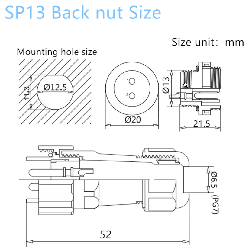 SP13 4-Pin IP68 cable connector คอนเนคเตอร์กันน้ำ 4 พิน