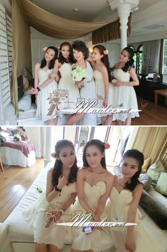 พร้อมส่ง ชุดราตรีสั้น ชุดเพื่อนเจ้าสาว สีครีม Ivory-001A