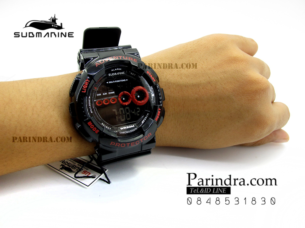 นาฬิกา US submarine รุ่น TP1282M สีดำ-หน้าปัดคาดแดง พื้นหลังดำ