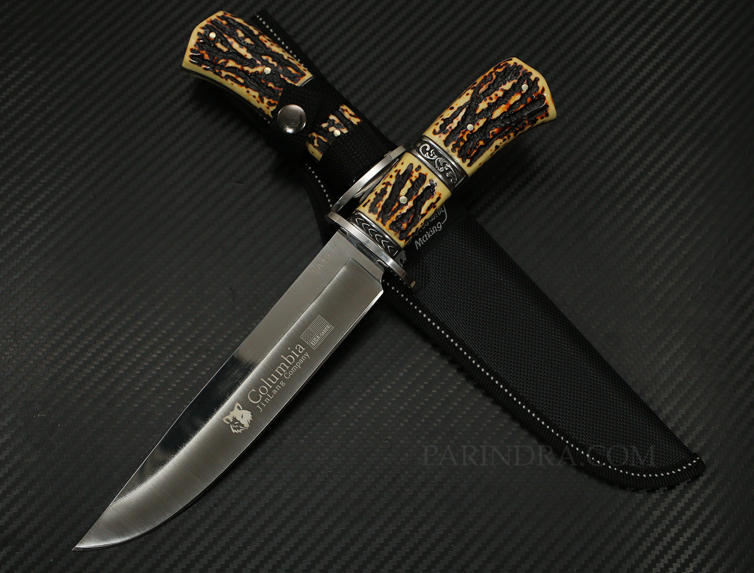 มีดเดินป่า COLUMBIA รุ่น SA49 ด้ามอะคริลิก ลายเขากวาง ขนาด 12 นิ้ว