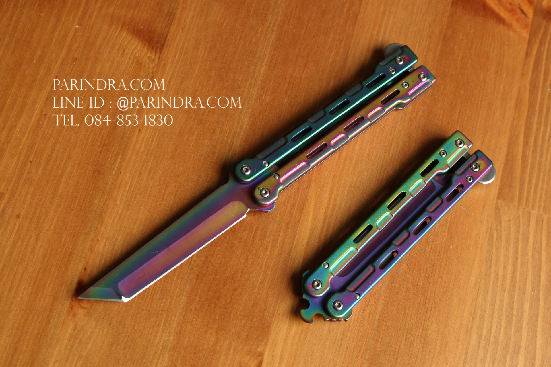 มีดบาลีซอง Balisong มีดควง มีดปีกผีเสื้อ ปลาย Tanto ด้ามสีรุ้ง BLA048