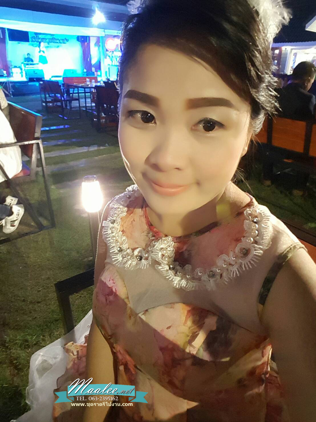 พร้อมเช่า ชุดแฟนซี ชุดราตรีสั้น หวานแบบ Vintage ผ้าโปร่งลายดอกไม้ กระโปรงผ้าแก้วสีขาว สวยหวาน