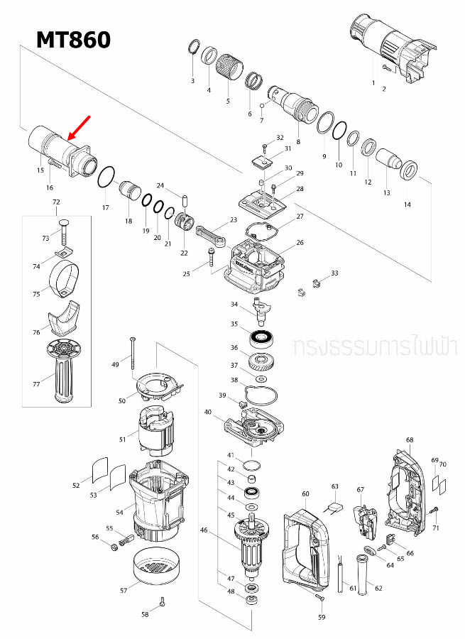 BARREL COMPLETE สกัดไฟฟ้า Maktec มาคเทค MT860, M8600 [#15] Pn.142706-5 (แท้) ##