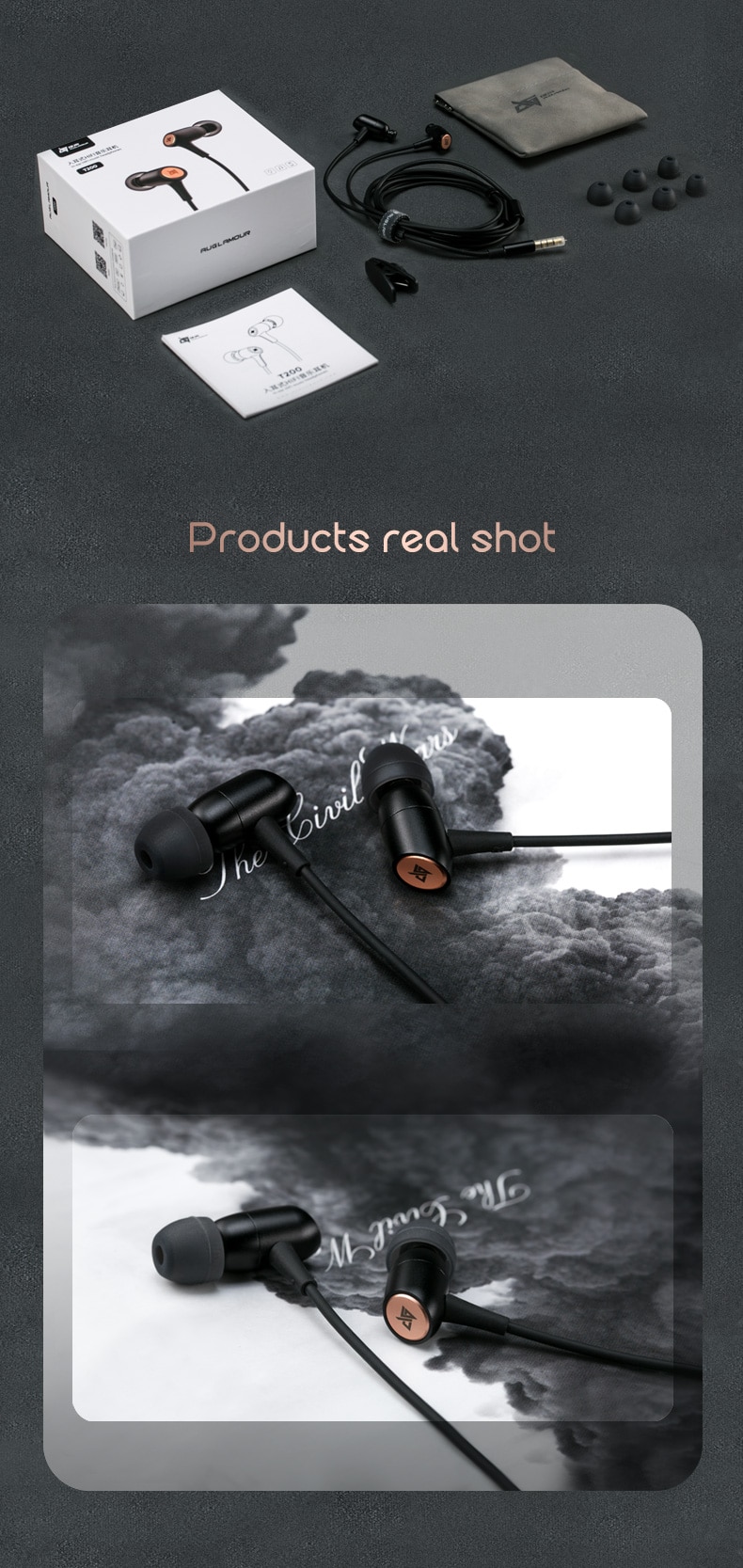 ขาย Auglamour T200 หูฟัง Dynamic พร้อมไมค์ สายทองแดงหุ้มฉนวน TPE