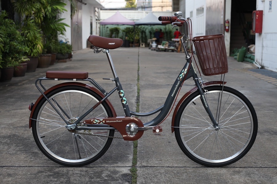 จักรยานแม่บ้านสไตล์วินเทจ Hero รุ่น Mamachari ล้อขนาด 24" ไม่มีเกียร์ จักรยานแม่บ้านญี่ปุ่น พร้อมตะกร้าวินเทจ