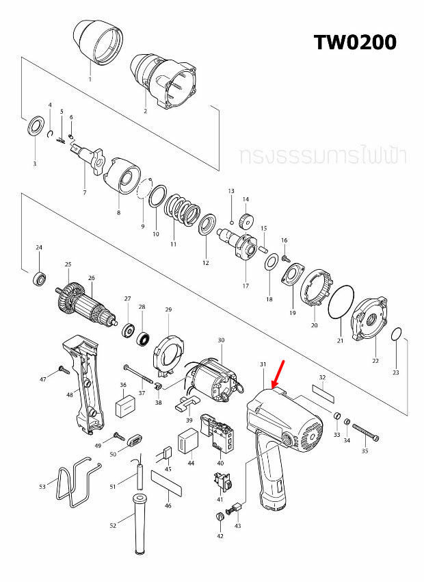 เสื้อฟิลคอยล์ บล็อคไฟฟ้า Makita มากีต้า TW0200 [#31] Pn.140021-1 (แท้) ##