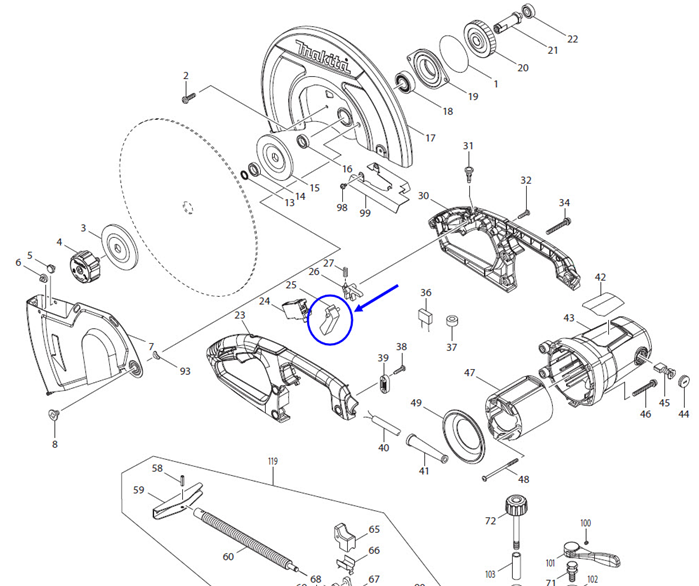 ก้านกดสวิทช์ แท่นตัด Maktec-Makita MT240, MT241, MT243, LW1400, LW1401, M2401 Pn.418141-2 (แท้) #A4