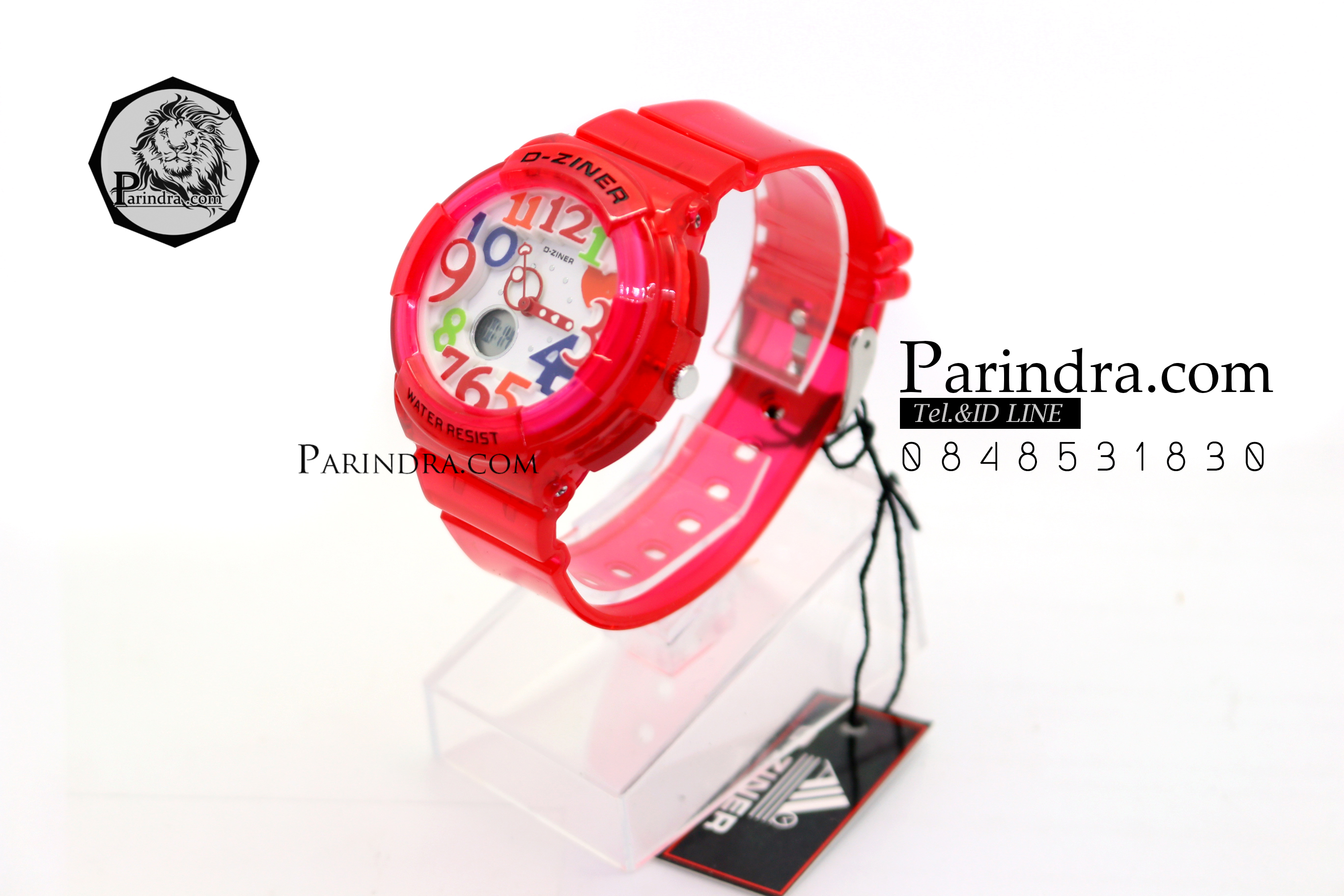 นาฬิกา D-ZINER สายซิลิโคนใส หน้าปัดขาว ตัวเลขหลากสี
