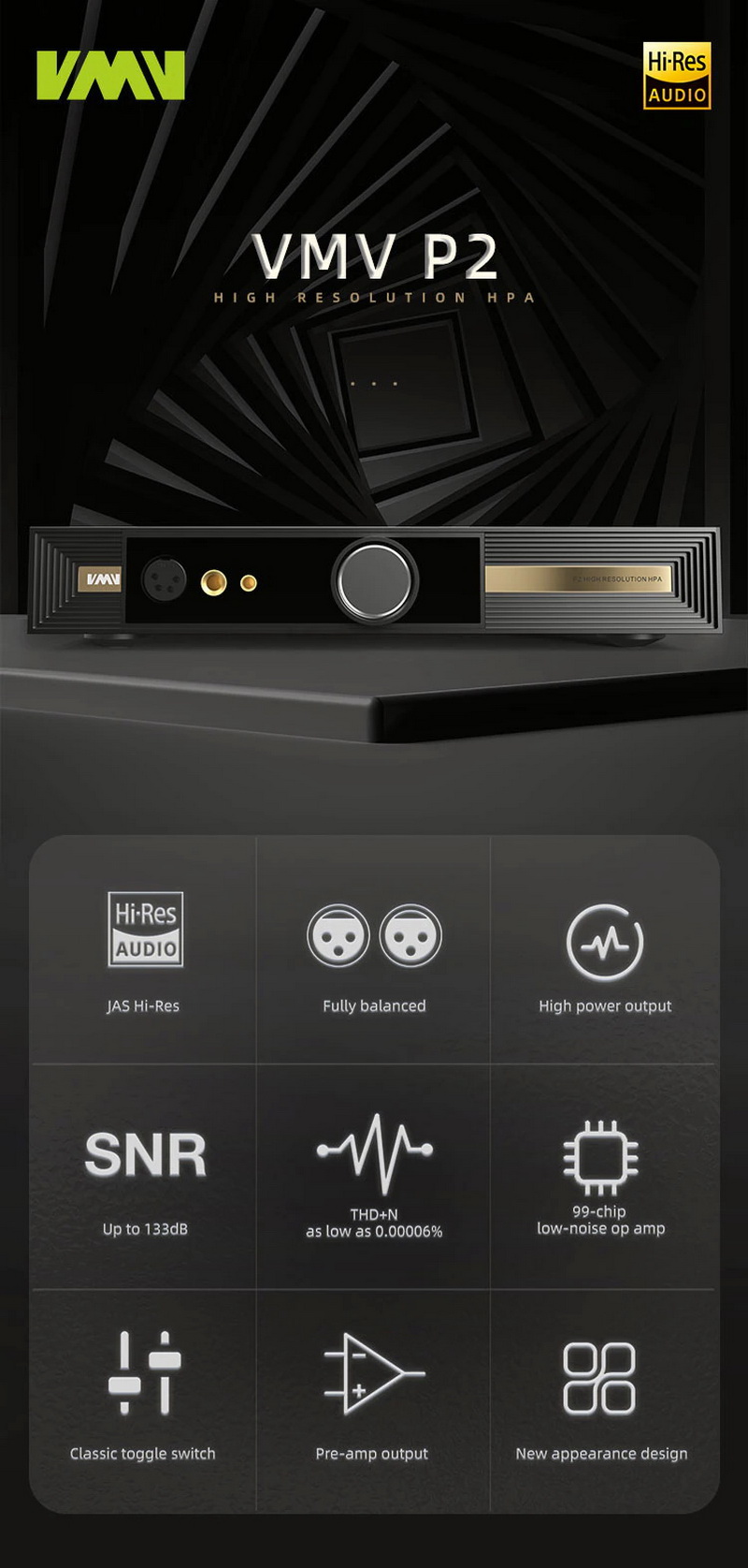 SMSL VMV P2 Headphone Amplifier ตั้งโต๊ะ รองรับ Hi-Res ประกันศูนย์ไทย