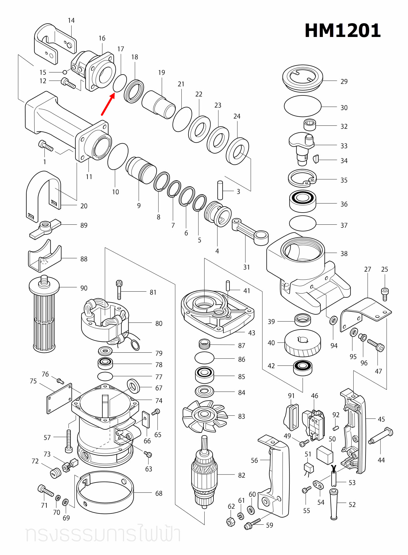 ยางโอริง สกัด เจาะพื้น Makita HM1201 [#17] Pn.213464-1 (แท้) ##(*)
