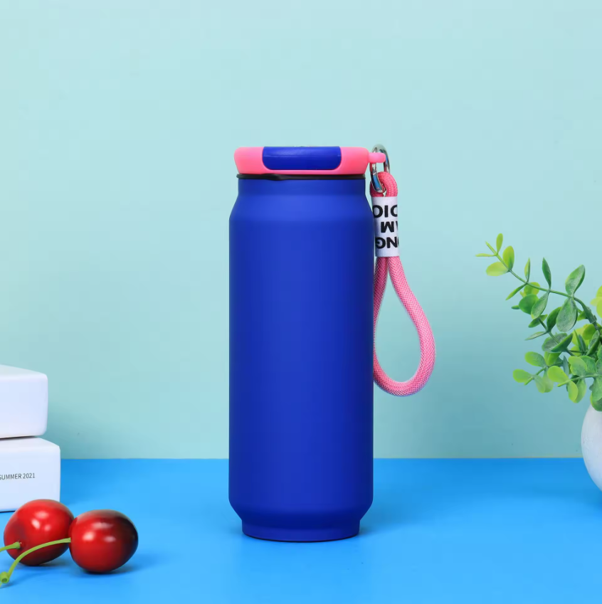 กระบอกสแตนเลส ทรงแคน ฝาหูหิ้วเชือกไนล่อน 500 ml