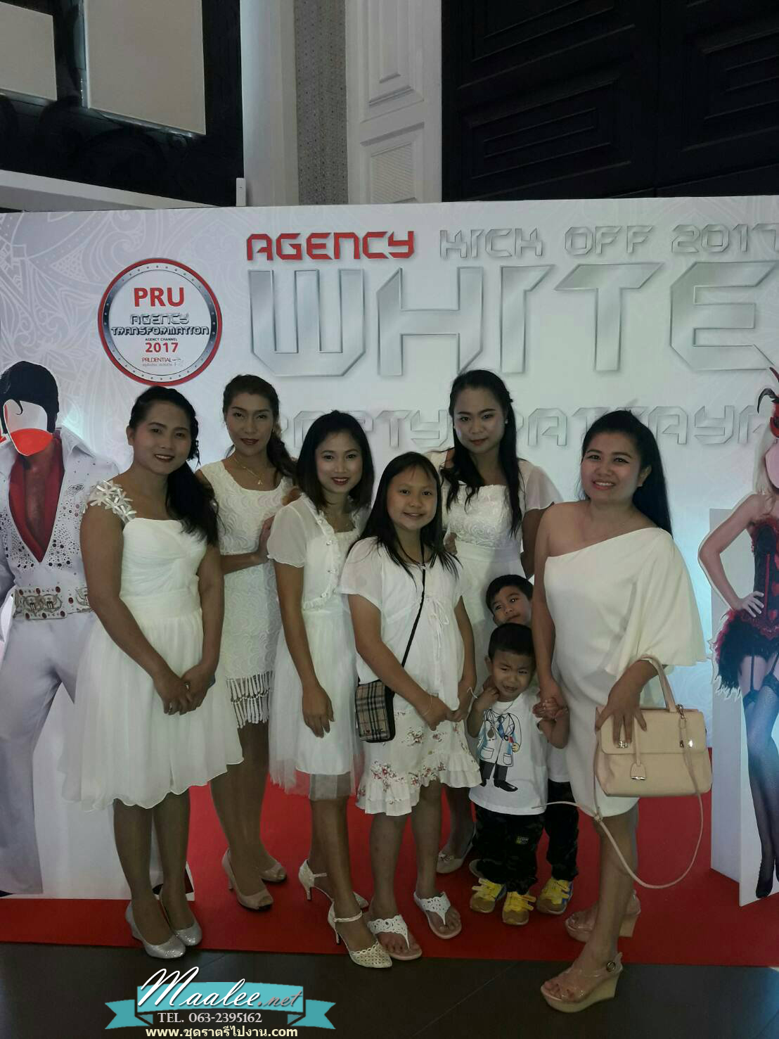 พร้อมเช่า ชุดราตรี สีขาว แขนสั้น ลูกไม้ฉลุ กระโปรงผ้าชีฟอง 2XL- 6XL (เชือกผูกหลัง)