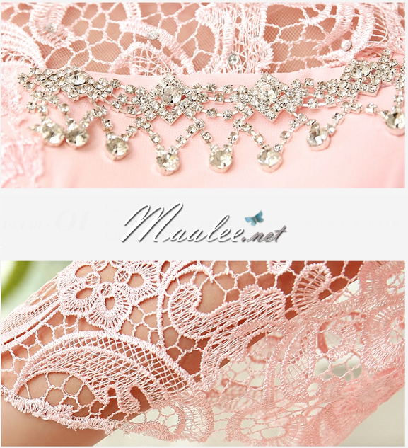 พร้อมเช่า ชุดราตรียาว สี ฟ้าเข้ม แขนสามส่วน แต่งลูกไม้ จับเดรปทรงนาฬิกาทราย (L-3XL)