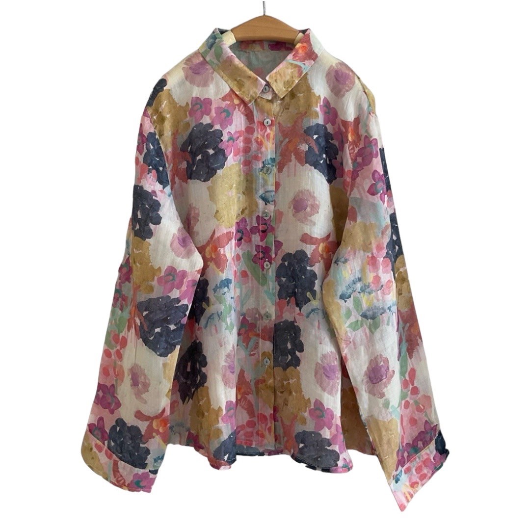 เสื้อเชิ้ตผ้าลินินลายดอกไม้