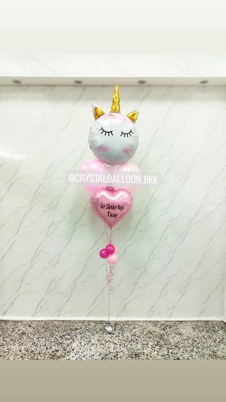 ลูกโป่ง เยี่ยมไข้ ช่อลูกโป่งฟอยล์หัว Unicorn ช่อ 5 ลูก 1 ช่อ พร้อมตกแต่ง ฟอยล์หัวใจ ขนาด 18" 1 ชิ้น,ลูกโป่งลายจุด 1 ลูก สามารถเปลี่ยนสีลูกโป่ง/เปลี่ยนข้อความ/เปลี่ยนฟอยล์ตกแต่งได้