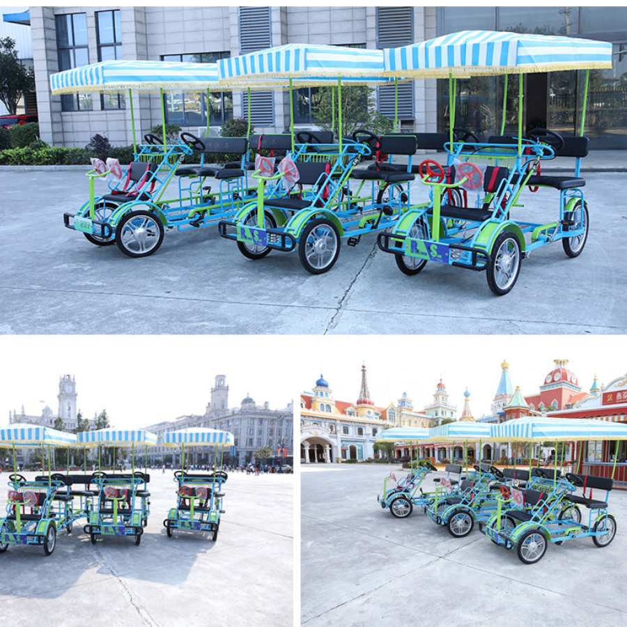 จักรยาน Surrey Bike 4 ล้อ 3 แถว 9 ที่นั่ง – Favorite FO-3 | กรอบเหล็กคาร์บอนหนา ทนสนิม สีสันสดใส | จักรยานปั่นกลุ่มสำหรับครอบครัวและท่องเที่ยว