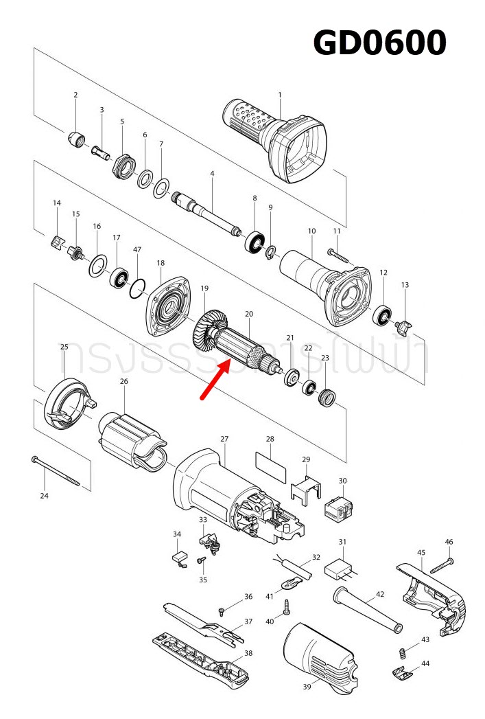 ทุ่น เครื่องเจียร์แกนไฟฟ้า Makita มากีต้า GD0600, GD0601 P/N.510175-2, P/N.515679-9 (แท้) ##(**)