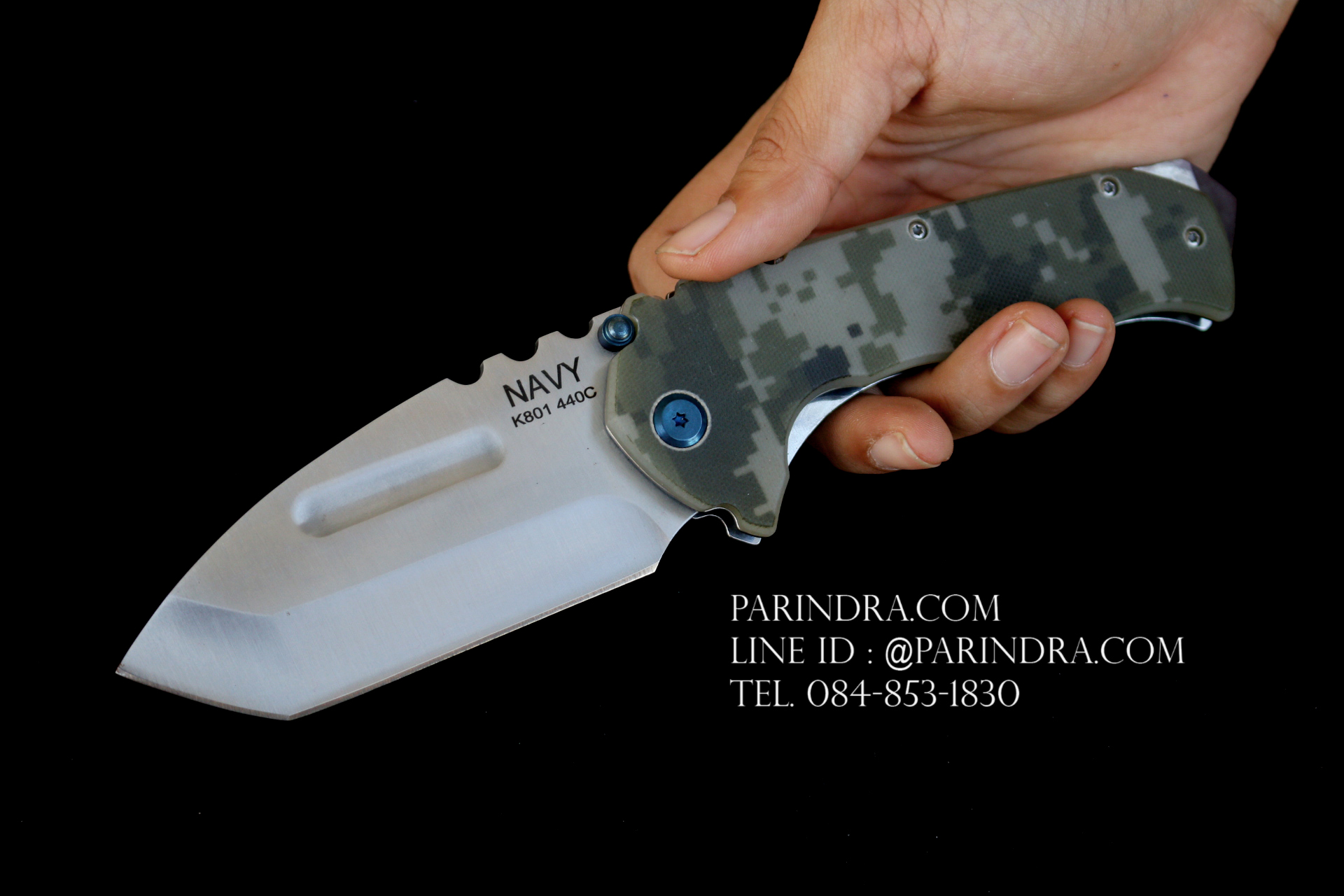 มีดพับ Navy รุ่น K801C สีเขียวทหาร ด้าม G10 ทรงสวย ของแท้ 100% ใหม่ หมุดน้ำเงิน