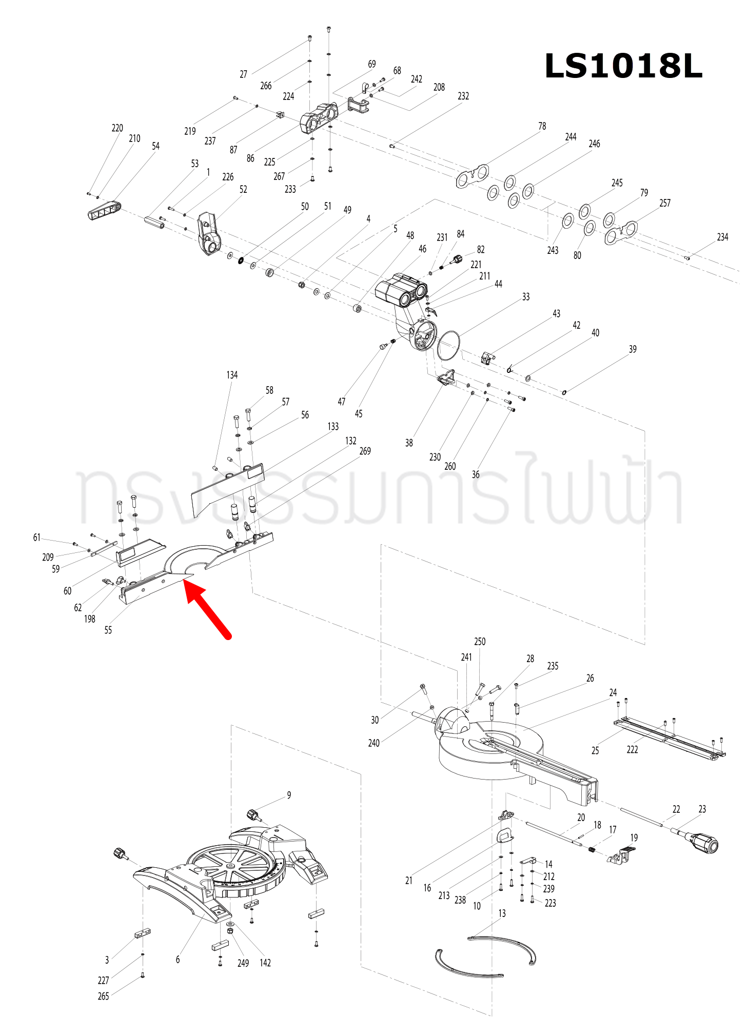 RIP FENCE เตี้ย แท่นตัดองศา Makita มากีต้า LS1017L, LS1018L [#55] Pn.JM23200037 (แท้) ##