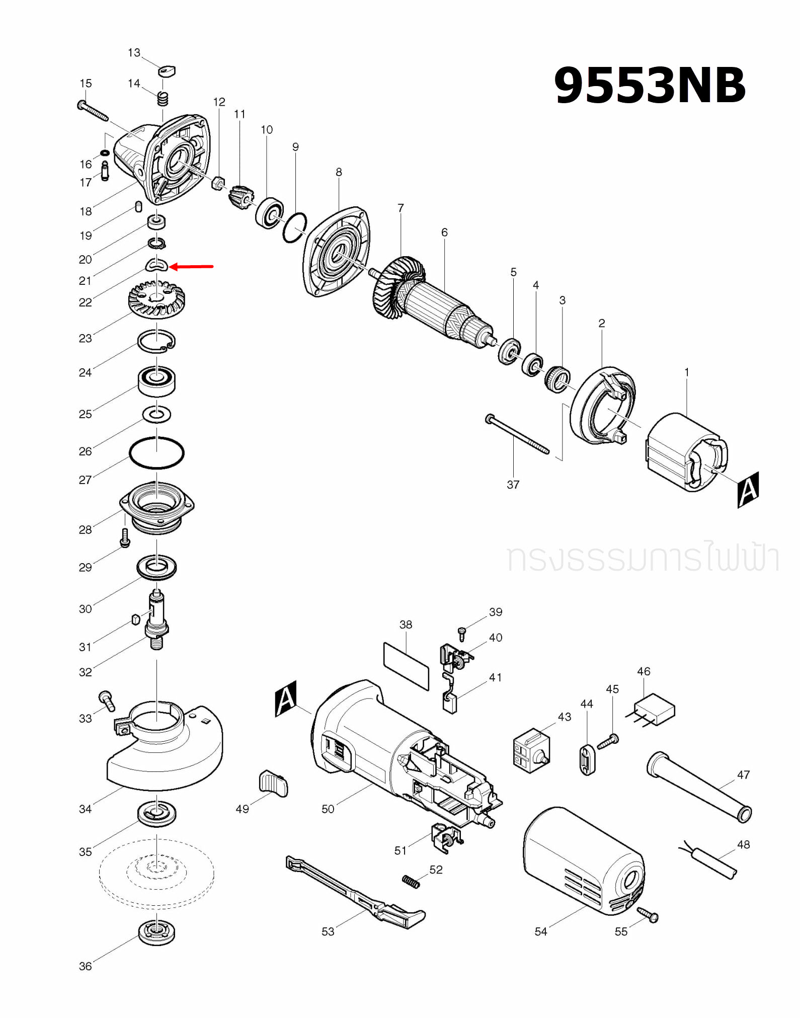 WAVE WASHER 12 หินเจียรไฟฟ้า Makita-มากีต้า 9556,NB,HN,HP,9553NB [#22] Pn.267794-2 (แท้) ##(*)