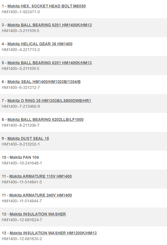 HM1400 เครื่องสกัดไฟฟ้า Makita Spare Parts