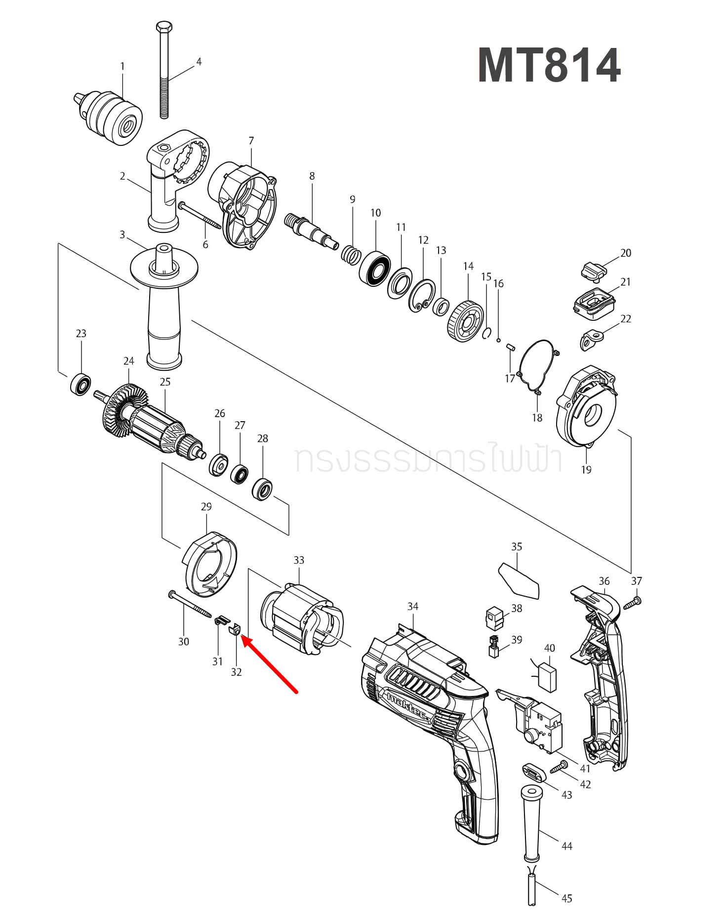 INSULATION COVER สว่านกระแทก มาคเทค Maktec MT814, HP1630 [#32], M8100B, TW0200 [#38] Pn.417237-6 (แท้) ##