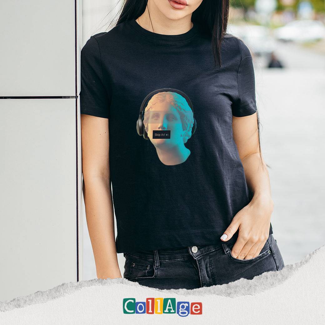 เสื้อยืดพิมพ์ลาย Collage Skip Ad I รหัส CEA00472 สีดำ #เสื้อยืด #Collage