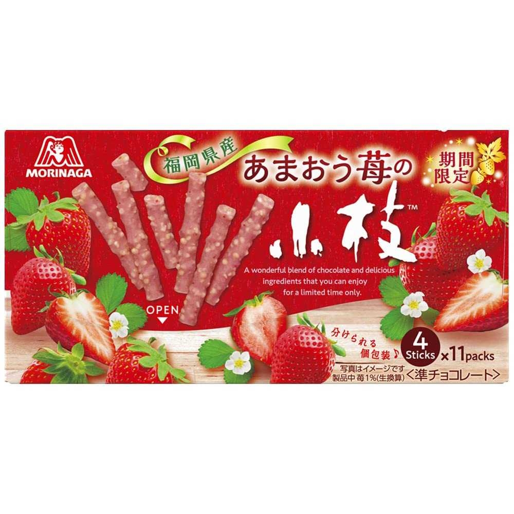 Morinaga Amaou Strawberry Limited ครีมไวท์ช็อคโกแลตสติ๊ก พร้อมช็อกโกแลตและสตรอเบอร์รี่