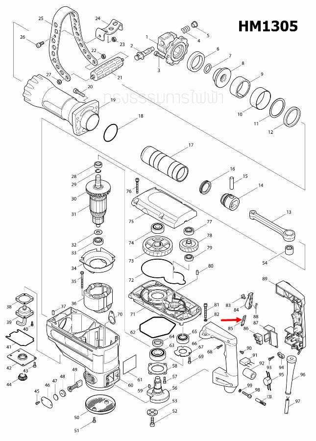 แผ่นล็อคสวิทซ์ สกัด เจาะพื้น Makita HM1302 [#70], HM1305, HM1306 [#85] Pn.415806-7 (แท้) ##