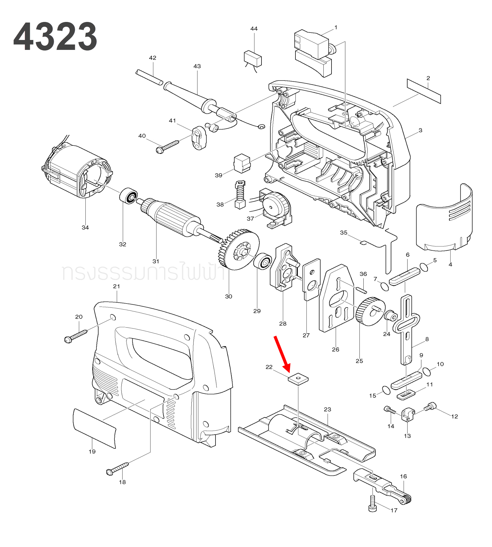 HOLDER เลื่อยจิ๊กซอว์ มาคเทค-Maktec,มากีต้า-Makita MT431, M4301B, 4323, 4324, 4327, 4329 Pn.343540-8 (แท้) ##