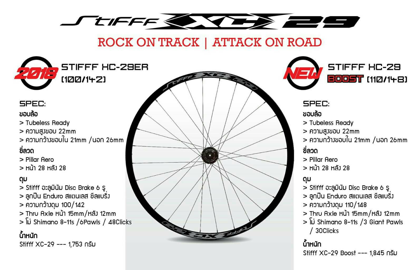 ชุดล้อเสือภูเขา STIFF MTB 29” XC-29er Boost, 110X148mm. Boost สีดำ รองรับ 7-11สปีด
