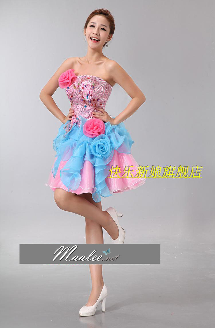 พร้อมเช่า ชุดแฟนซี เช่า 500 ชุดราตรีสั้น เกาะอกแต่งเลื่อมคริสตัสหรู กระโปรงผ้าแก้ว น่ารักฟรุ้งฟริ้ง