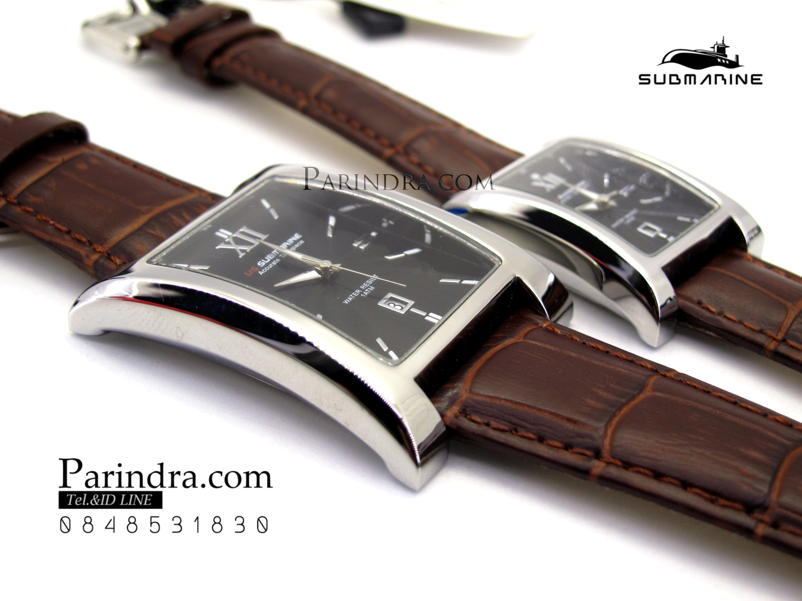 นาฬิกา US Submarine J113L-MD ของแท้ 100 % สายหนังน้ำตาลหน้าปัดดำ คู่