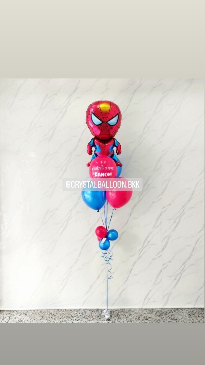 ลูกโป่ง เยี่ยมไข้ ช่อลูกโป่งฟอยล์ Spider Man ช่อ 5 ลูก 1 ชิ้น Theme สีน้ำเงิน-แดง พร้อมตกแต่ง สามารถเปลี่ยนสีลูกโป่ง/เปลี่ยนข้อความ/เปลี่ยนฟอยล์ตกแต่งได้