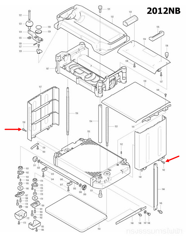 สกรู M4X16 แท่นไสไม้, เครื่องตัดคอนกรีต Makita 2012NB [#67,142,158], GA7050 [#39], 4100NH2 [#17] Pn.911128-8 (แท้) ##
