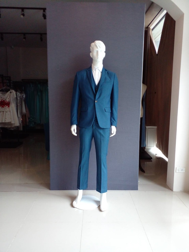 พร้อมเช่า ชุดสูทชาย สีฟ้าน้ำทะเล (พร้อมเสื้อกั๊ก)