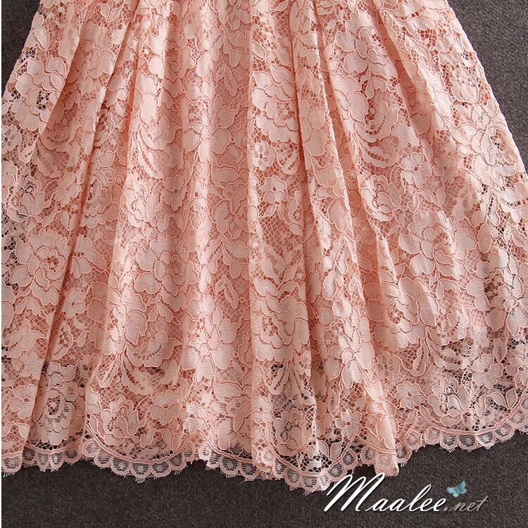 พร้อมส่ง ชุดราตรีสั้น/แขนยาว คอวี เนื้อผ้าลูกไม้ & Cotton แต่งซิปข้าง สีแดง (เหลือเฉพาะไซส์ 3XL)