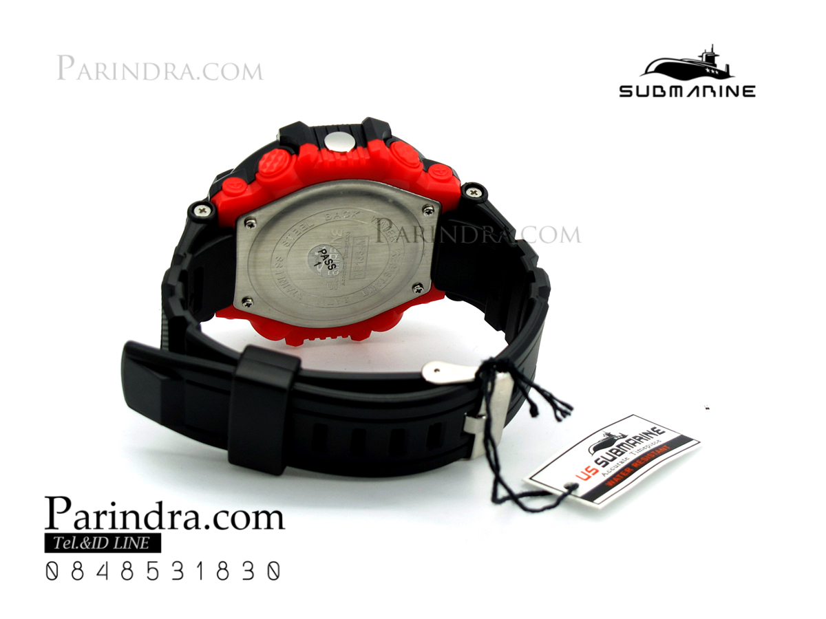 นาฬิกา US submarine TP1334M สีดำขอบแดง พื้นหลังดำ