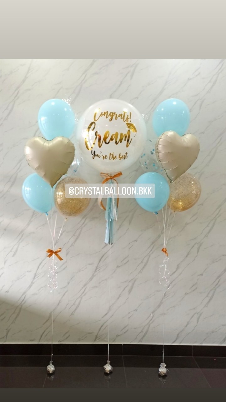 ลูกโป่ง เเสดงความยินดี ลูกโป่งยาง ขนาด 24" สีขาว พร้อม ช่อลูกโป่งฟอยล์หัวใจ ช่อ 5 ลูก 2 ช่อ พร้อมตกเเต่ง สามารถเปลี่ยนสีลูกโป่ง/เปลี่ยนขนาด/เปลี่ยนข้อความได้