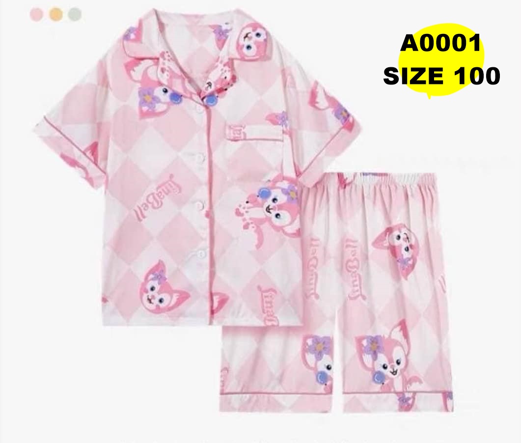 ชุดนอนคอปกตัวสั้นลูกสาวสีชมพู ไซส์ 100
