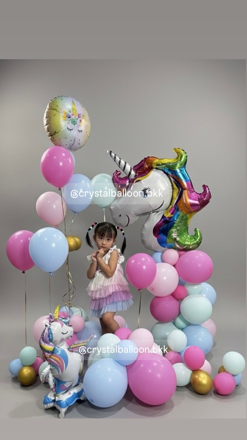 ลูกโป่งวันเกิดเด็ก ฟอยล์หัวยูนิคอร์น ตั้งฐาน 1 ชิ้น , ลูกโป่งตั่งเดี่ยว 4 ลูก , พร้อมลูกโป่งโปรยพื้นตกแต่ง 6 ชิ้น ,ฟอยล์กลมยูนิคอร์นเป่าลอย 1 ชิ้น , ลูกโป่งสามารถเปลี่ยนสีได้
