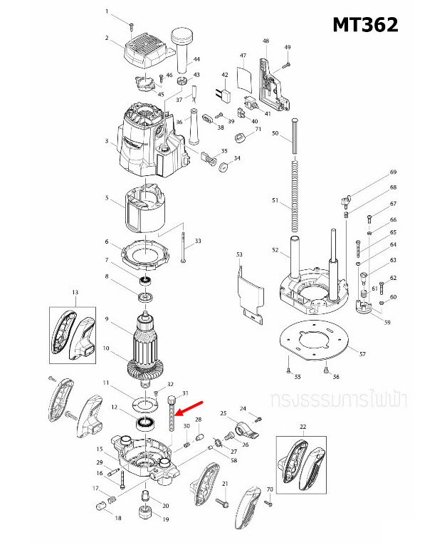THUMBS CREW M10X80 เราท์เตอร์ Maktec, Makita MT360, MT362, M3600, M3600B [#31] Pn.265759-8 (แท้) ##