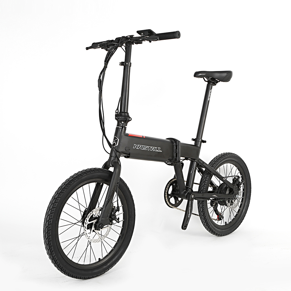 Kristall F20 – จักรยานไฟฟ้าพับได้ 20 นิ้ว ล้อใหญ่ แรงบิดสูง 48V ขับไกล 100 กม. สีดำแดง/ดำเทา
